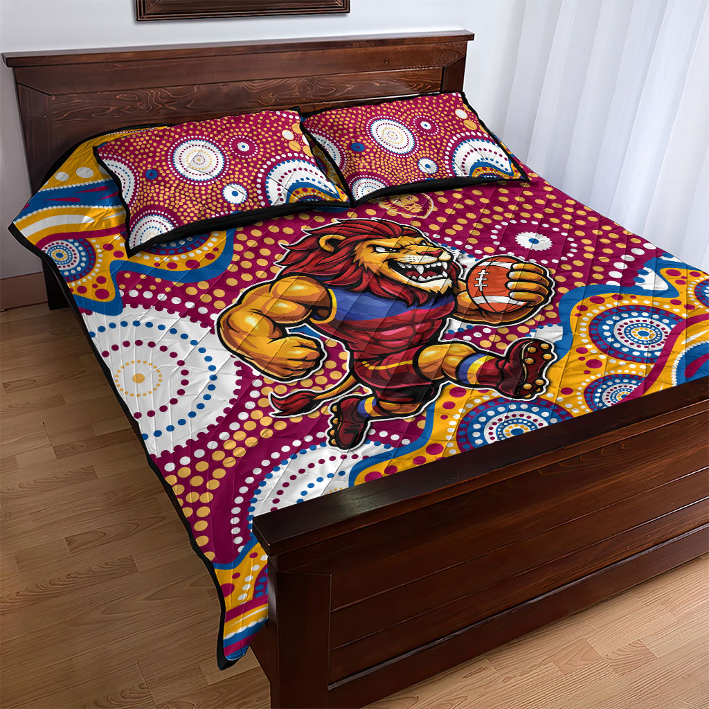 Brisbane Lions Quilt Bed Set Aboriginal Dot Pattern - Football Mascot Heritage Pride