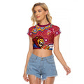 Brisbane Lions Raglan Cropped T Shirt Aboriginal Dot Pattern - Football Mascot Heritage Pride