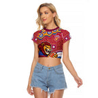 Brisbane Lions Raglan Cropped T Shirt Aboriginal Dot Pattern - Football Mascot Heritage Pride