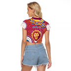 Brisbane Lions Raglan Cropped T Shirt Aboriginal Dot Pattern - Football Mascot Heritage Pride
