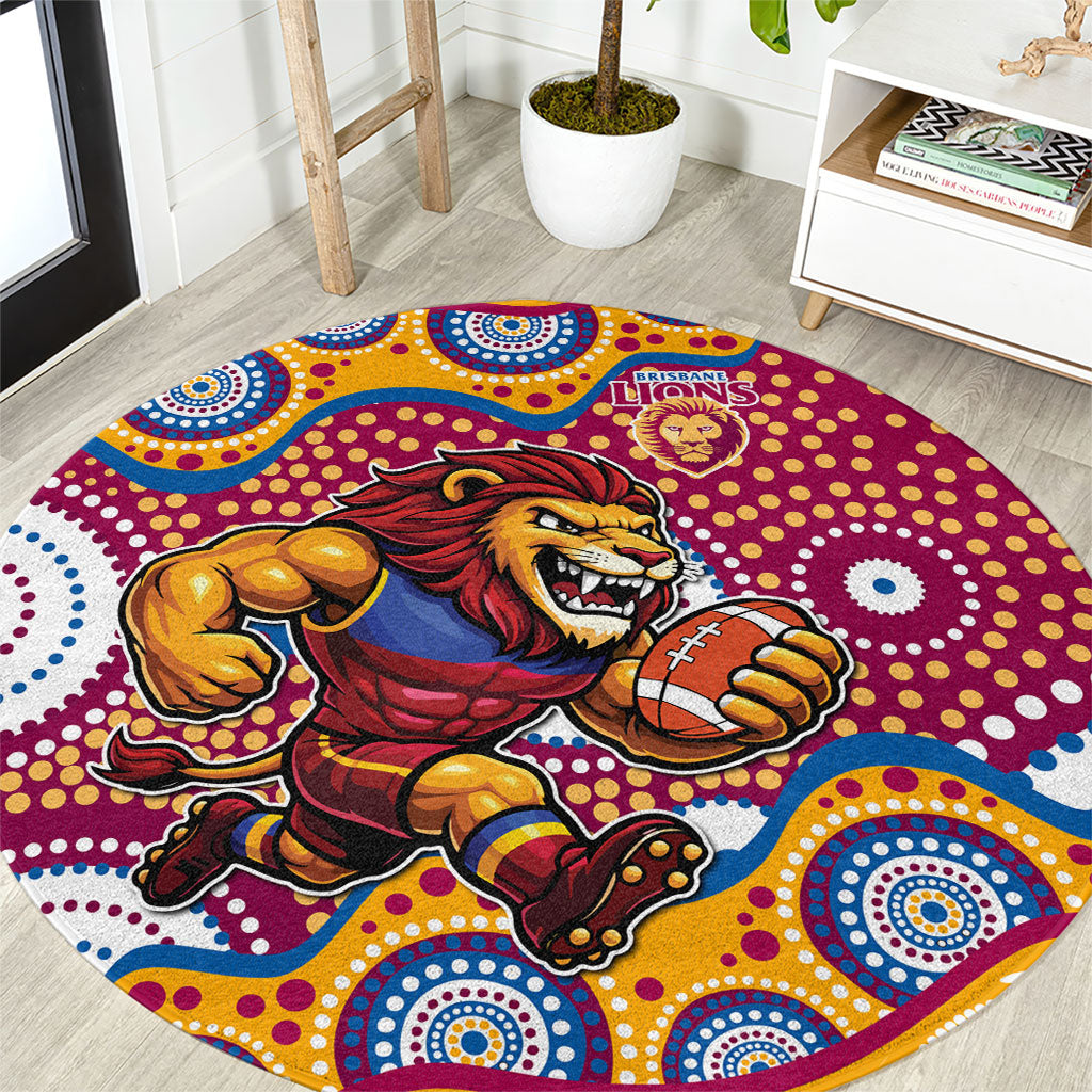 Brisbane Lions Round Carpet Aboriginal Dot Pattern - Football Mascot Heritage Pride