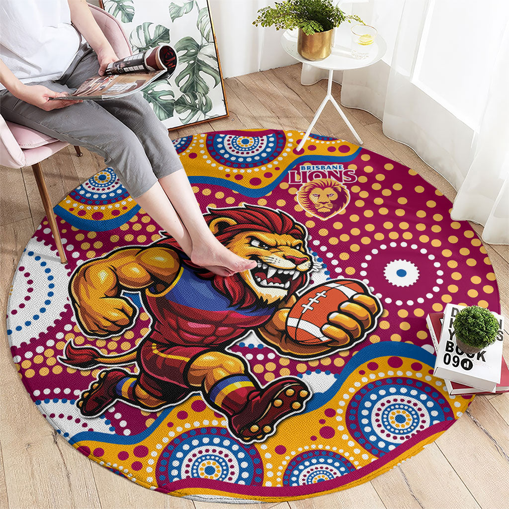 Brisbane Lions Round Carpet Aboriginal Dot Pattern - Football Mascot Heritage Pride