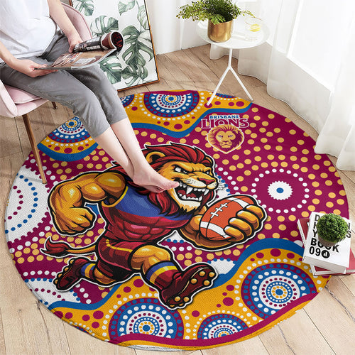 Brisbane Lions Round Carpet Aboriginal Dot Pattern - Football Mascot Heritage Pride