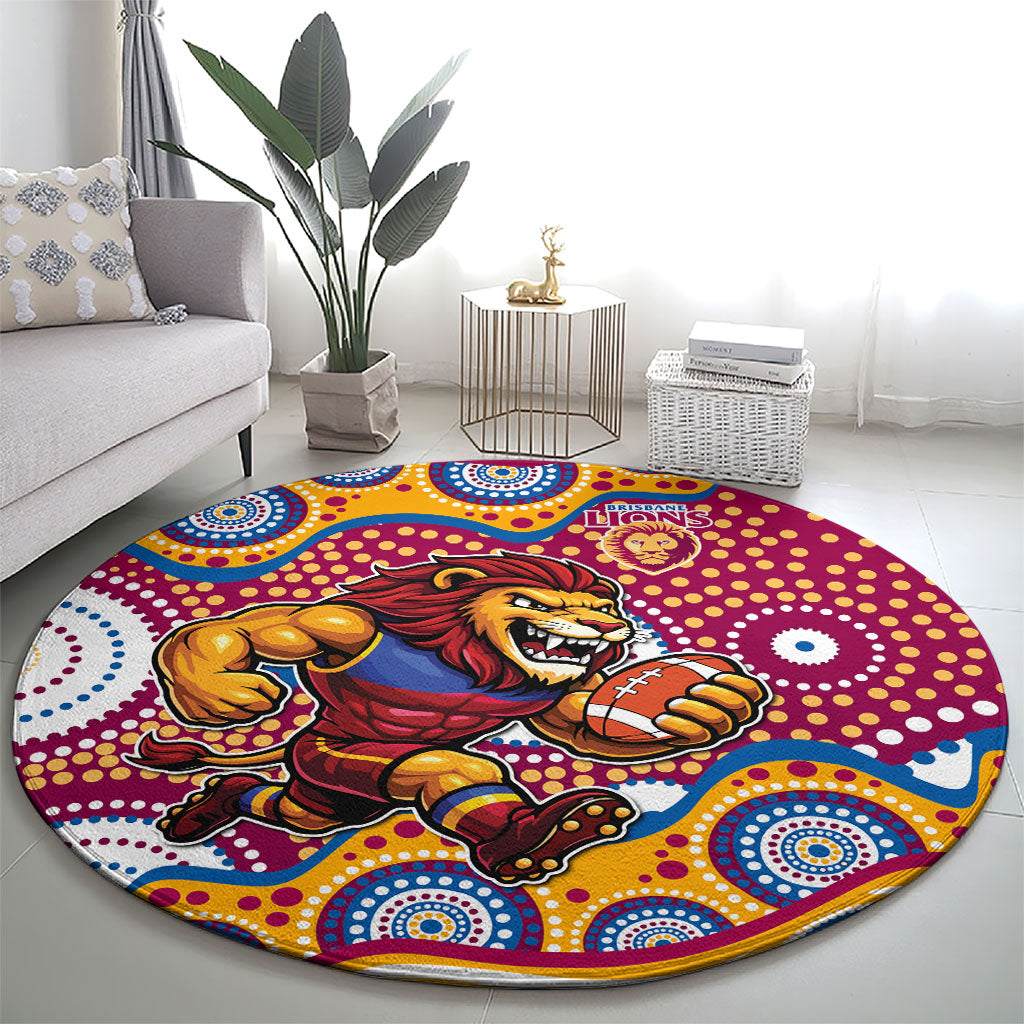 Brisbane Lions Round Carpet Aboriginal Dot Pattern - Football Mascot Heritage Pride