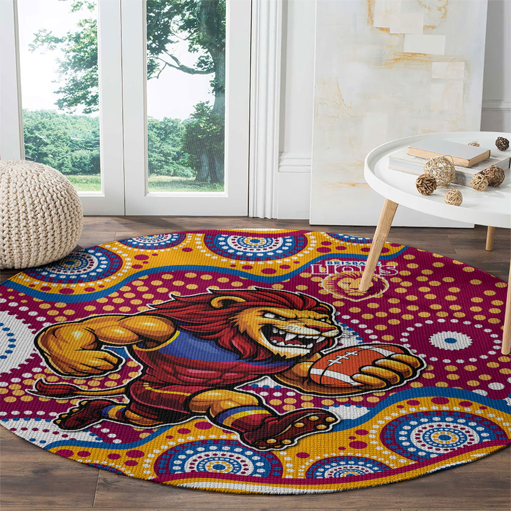 Brisbane Lions Round Carpet Aboriginal Dot Pattern - Football Mascot Heritage Pride