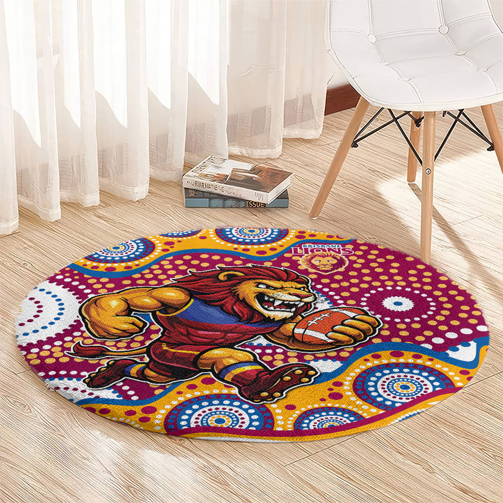Brisbane Lions Round Carpet Aboriginal Dot Pattern - Football Mascot Heritage Pride