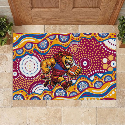 Brisbane Lions Rubber Doormat Aboriginal Dot Pattern - Football Mascot Heritage Pride