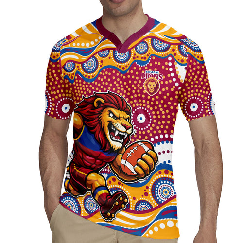 Brisbane Lions Rugby Jersey Aboriginal Dot Pattern - Football Mascot Heritage Pride