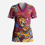 Brisbane Lions Scrub Top Aboriginal Dot Pattern - Football Mascot Heritage Pride