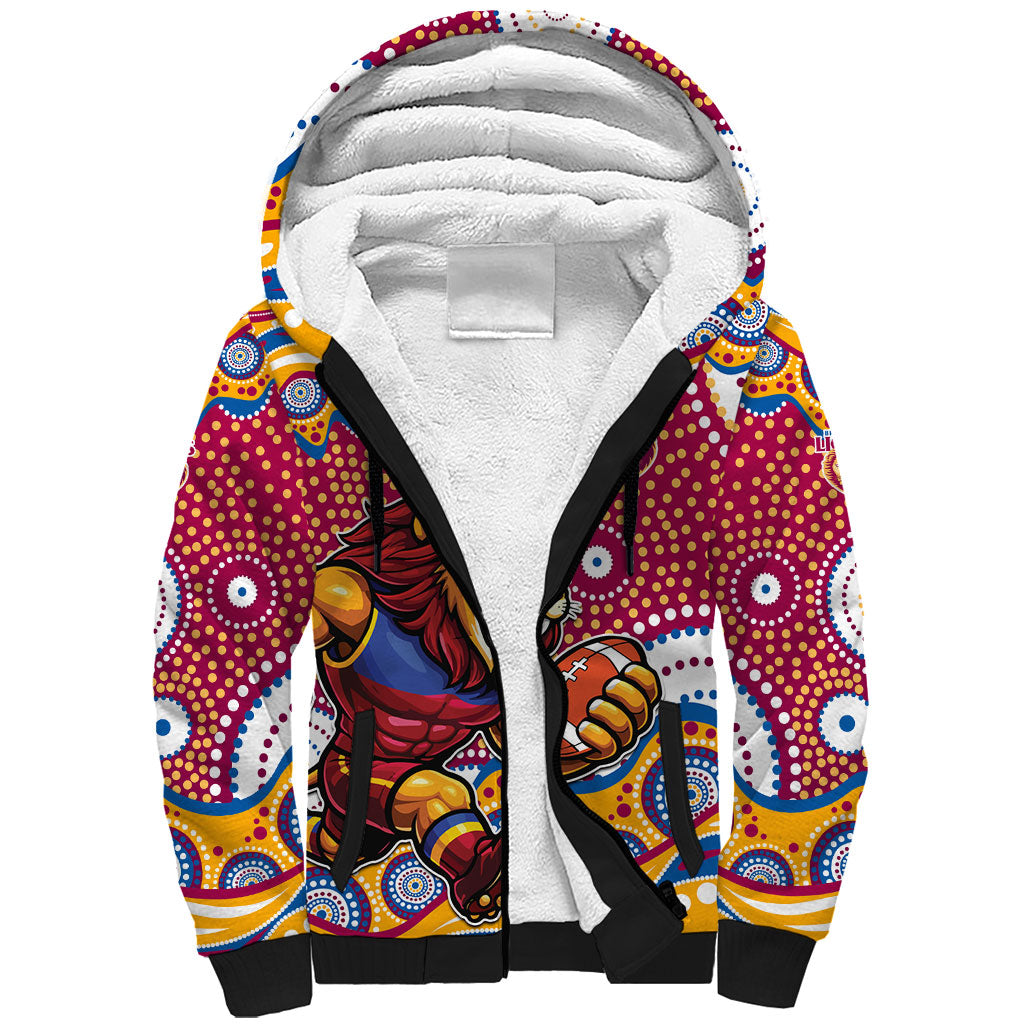 Brisbane Lions Sherpa Hoodie Aboriginal Dot Pattern - Football Mascot Heritage Pride