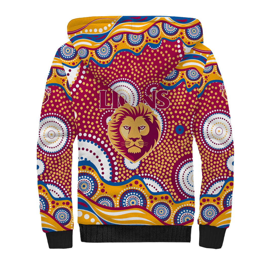 Brisbane Lions Sherpa Hoodie Aboriginal Dot Pattern - Football Mascot Heritage Pride