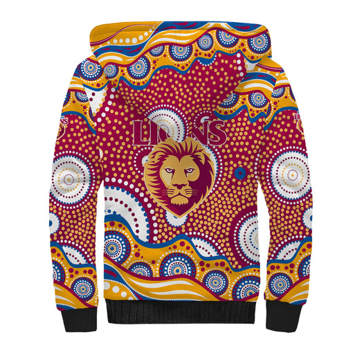 Brisbane Lions Sherpa Hoodie Aboriginal Dot Pattern - Football Mascot Heritage Pride
