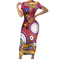 Brisbane Lions Short Sleeve Bodycon Dress Aboriginal Dot Pattern - Football Mascot Heritage Pride