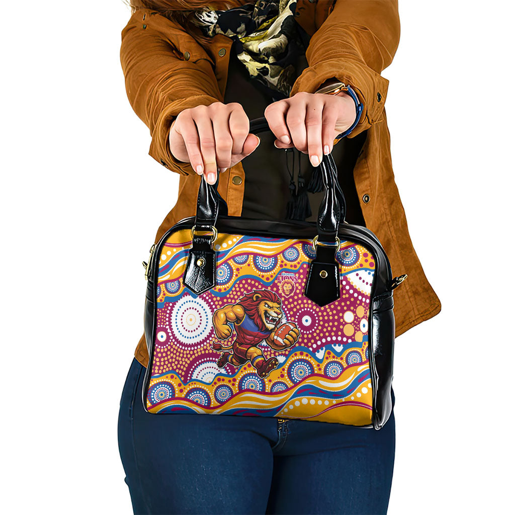 Brisbane Lions Shoulder Handbag Aboriginal Dot Pattern - Football Mascot Heritage Pride