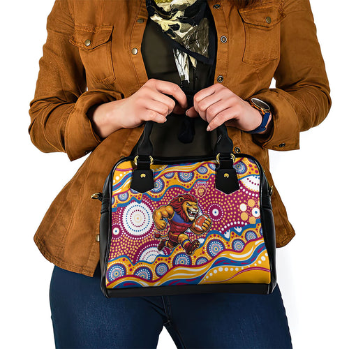 Brisbane Lions Shoulder Handbag Aboriginal Dot Pattern - Football Mascot Heritage Pride