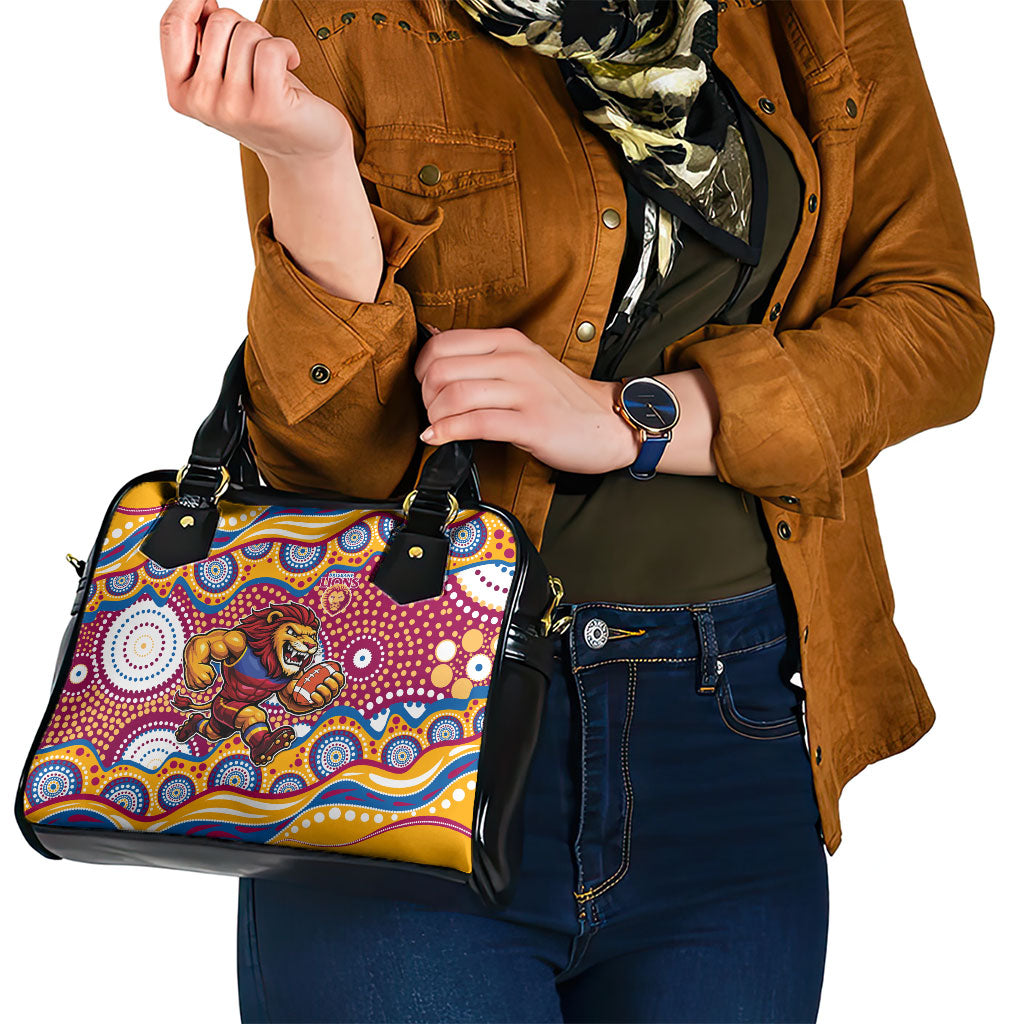 Brisbane Lions Shoulder Handbag Aboriginal Dot Pattern - Football Mascot Heritage Pride