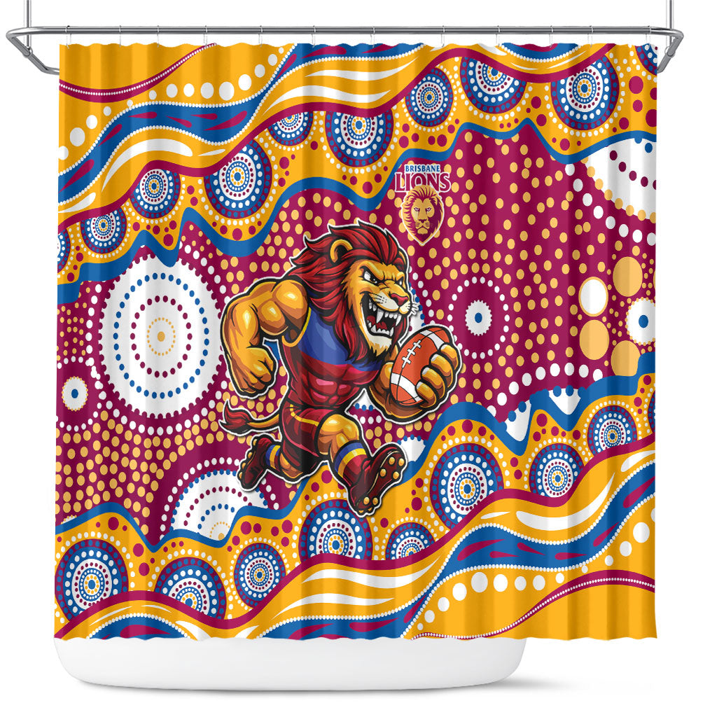 Brisbane Lions Shower Curtain Aboriginal Dot Pattern - Football Mascot Heritage Pride