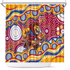 Brisbane Lions Shower Curtain Aboriginal Dot Pattern - Football Mascot Heritage Pride