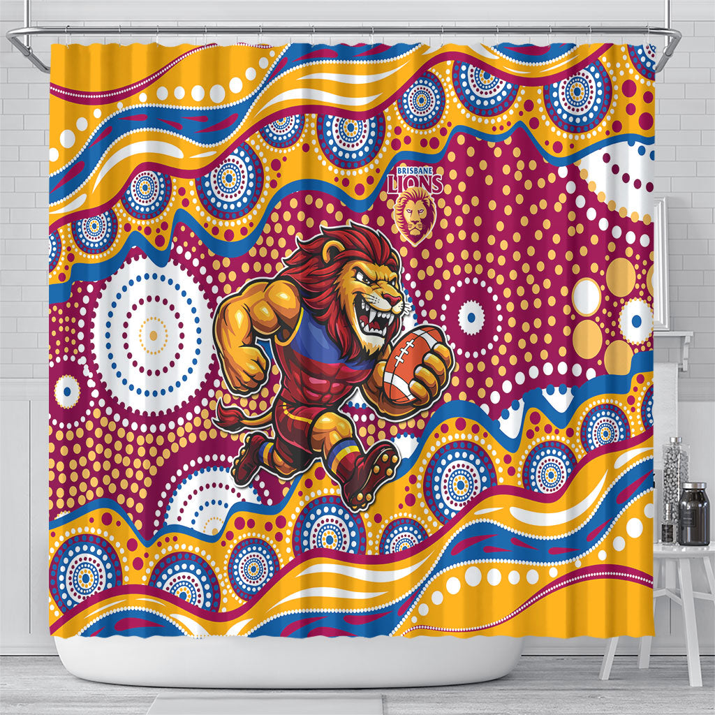 Brisbane Lions Shower Curtain Aboriginal Dot Pattern - Football Mascot Heritage Pride