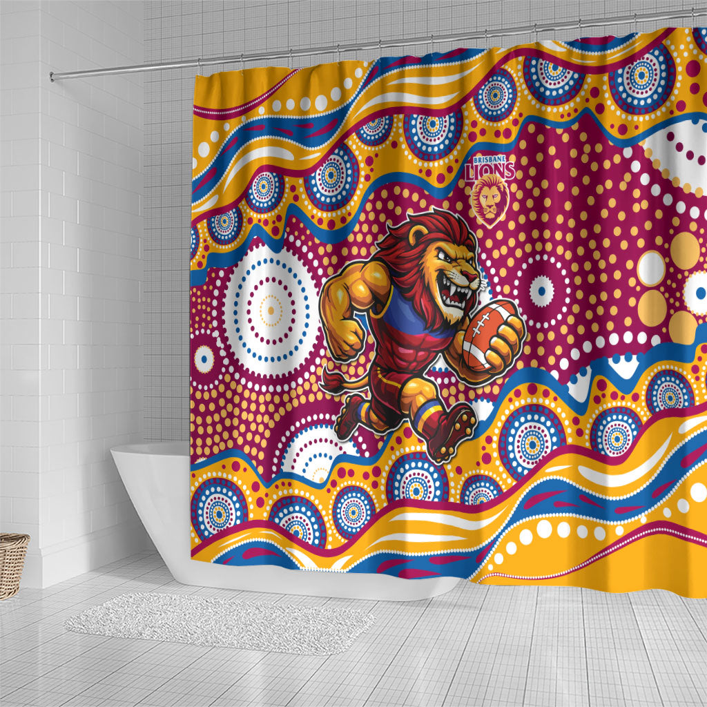 Brisbane Lions Shower Curtain Aboriginal Dot Pattern - Football Mascot Heritage Pride