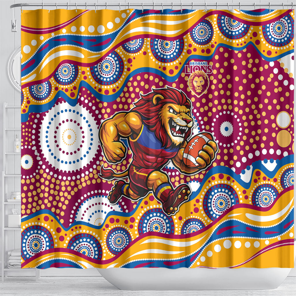 Brisbane Lions Shower Curtain Aboriginal Dot Pattern - Football Mascot Heritage Pride