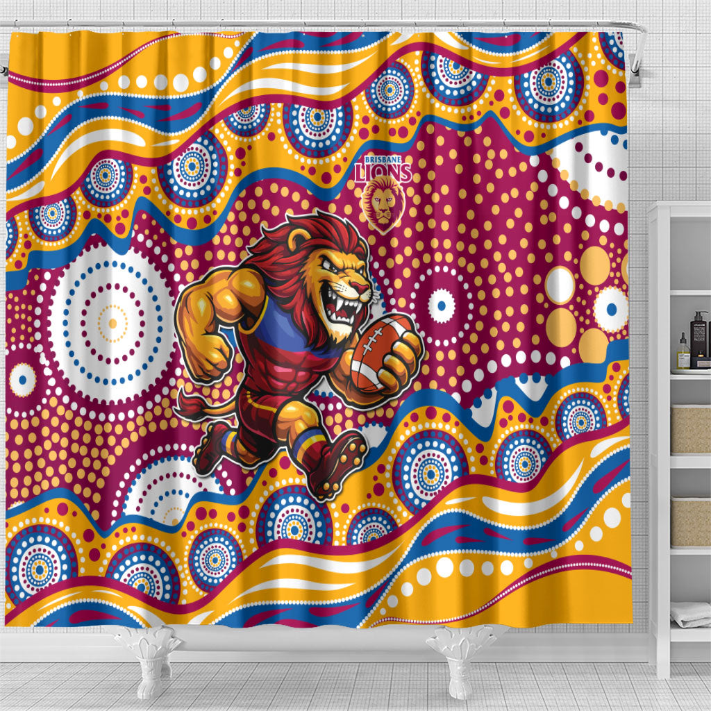 Brisbane Lions Shower Curtain Aboriginal Dot Pattern - Football Mascot Heritage Pride