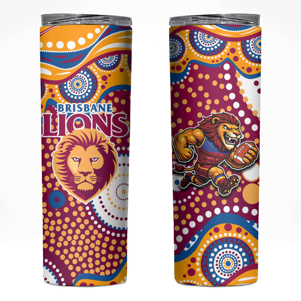 Brisbane Lions Skinny Tumbler Aboriginal Dot Pattern - Football Mascot Heritage Pride