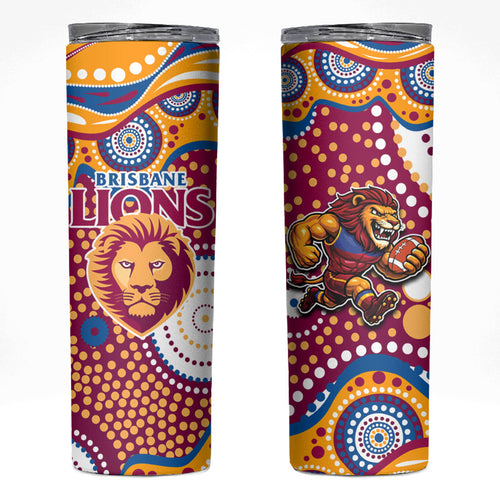 Brisbane Lions Skinny Tumbler Aboriginal Dot Pattern - Football Mascot Heritage Pride