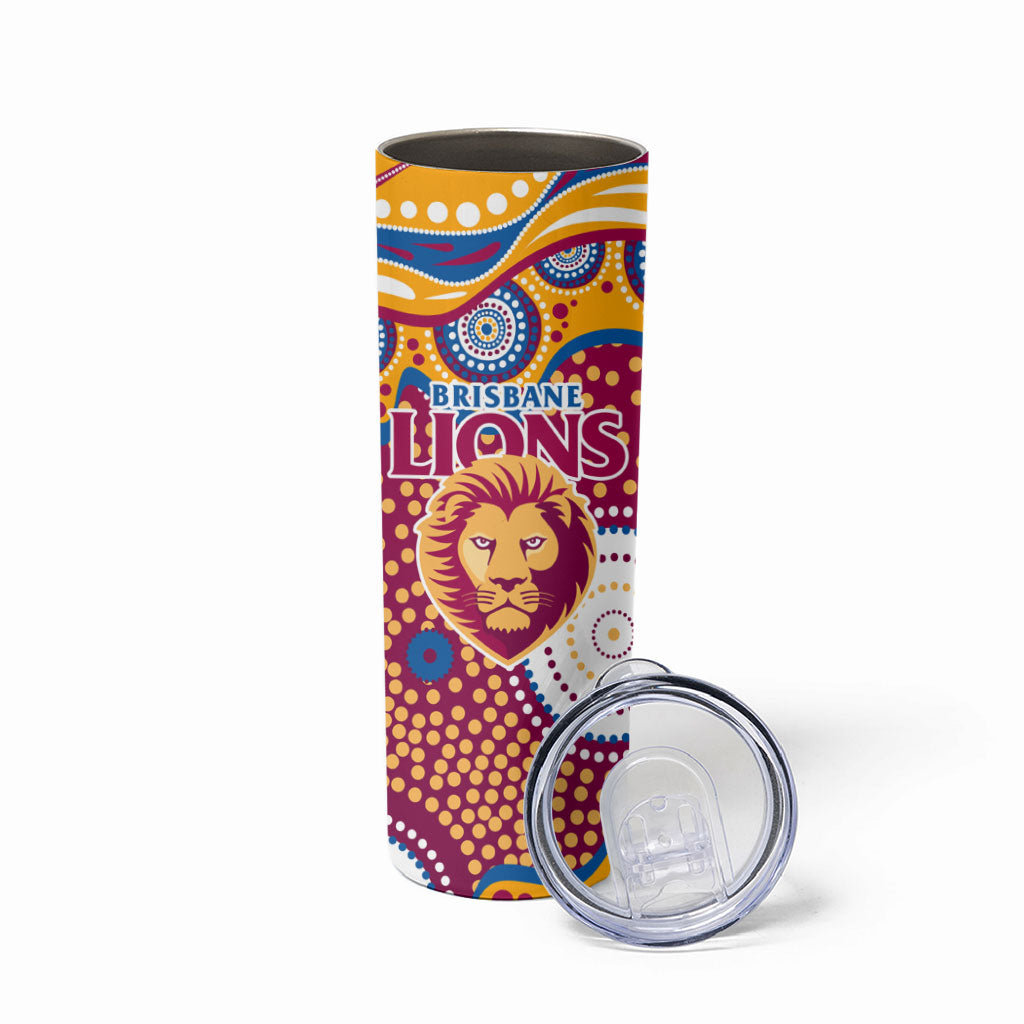 Brisbane Lions Skinny Tumbler Aboriginal Dot Pattern - Football Mascot Heritage Pride