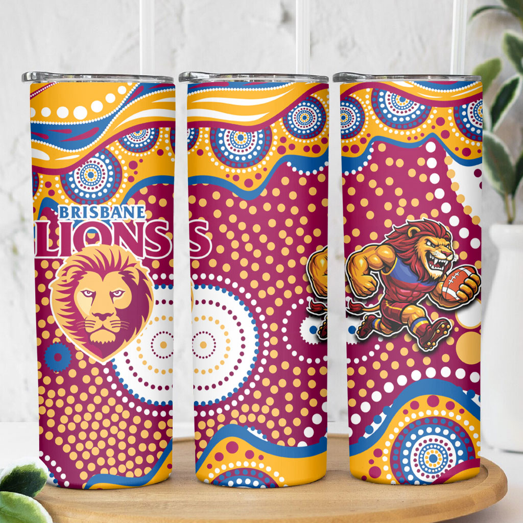 Brisbane Lions Skinny Tumbler Aboriginal Dot Pattern - Football Mascot Heritage Pride