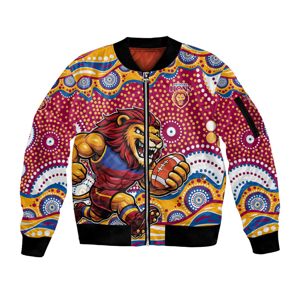 Brisbane Lions Sleeve Zip Bomber Jacket Aboriginal Dot Pattern - Football Mascot Heritage Pride