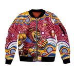 Brisbane Lions Sleeve Zip Bomber Jacket Aboriginal Dot Pattern - Football Mascot Heritage Pride