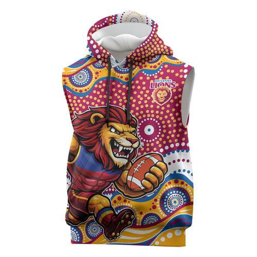 Brisbane Lions Sleeveless Hoodie Aboriginal Dot Pattern - Football Mascot Heritage Pride