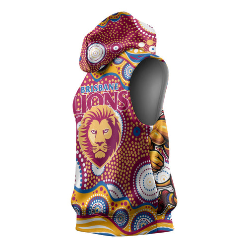 Brisbane Lions Sleeveless Hoodie Aboriginal Dot Pattern - Football Mascot Heritage Pride