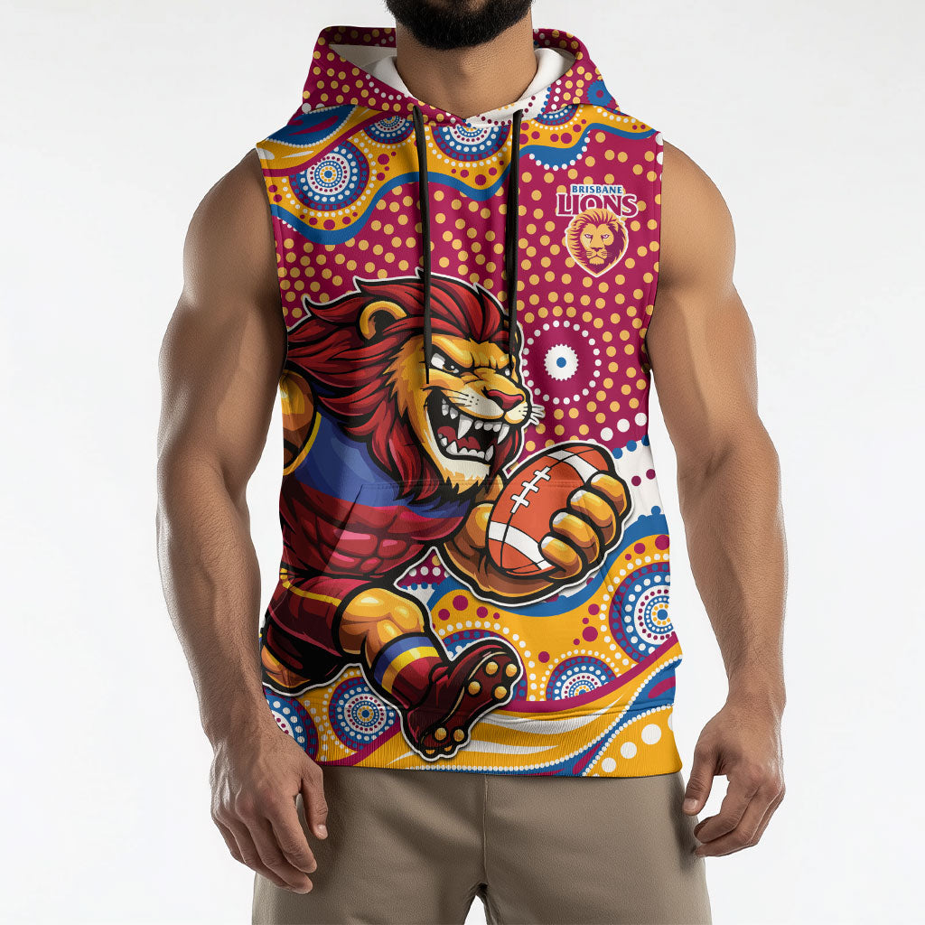 Brisbane Lions Sleeveless Hoodie Aboriginal Dot Pattern - Football Mascot Heritage Pride