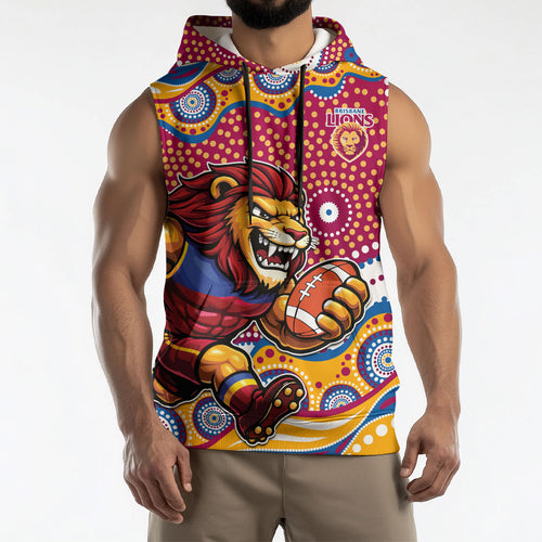 Brisbane Lions Sleeveless Hoodie Aboriginal Dot Pattern - Football Mascot Heritage Pride