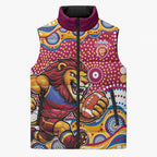 Brisbane Lions Sleeveless Puffer Jacket Aboriginal Dot Pattern - Football Mascot Heritage Pride