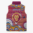 Brisbane Lions Sleeveless Puffer Jacket Aboriginal Dot Pattern - Football Mascot Heritage Pride