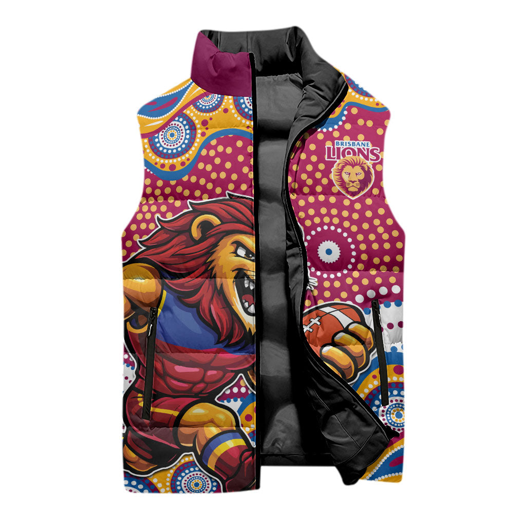Brisbane Lions Sleeveless Puffer Jacket Aboriginal Dot Pattern - Football Mascot Heritage Pride