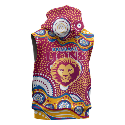 Brisbane Lions Sleeveless Zip Hoodie Aboriginal Dot Pattern - Football Mascot Heritage Pride