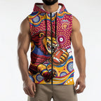 Brisbane Lions Sleeveless Zip Hoodie Aboriginal Dot Pattern - Football Mascot Heritage Pride