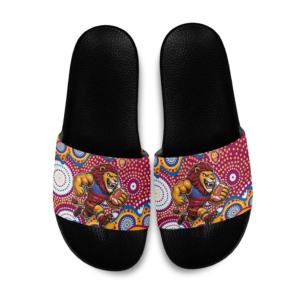 Brisbane Lions Slide Sandals Aboriginal Dot Pattern - Football Mascot Heritage Pride