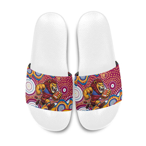 Brisbane Lions Slide Sandals Aboriginal Dot Pattern - Football Mascot Heritage Pride