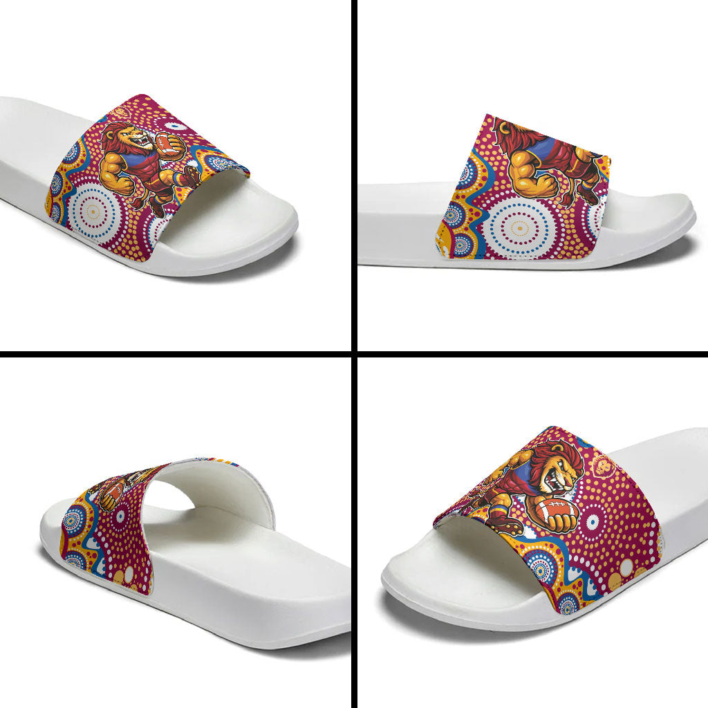 Brisbane Lions Slide Sandals Aboriginal Dot Pattern - Football Mascot Heritage Pride
