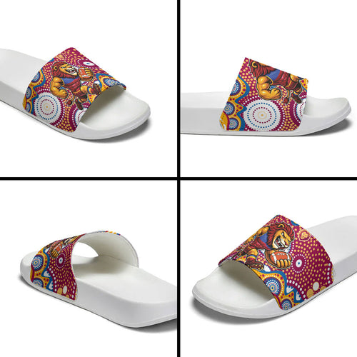 Brisbane Lions Slide Sandals Aboriginal Dot Pattern - Football Mascot Heritage Pride