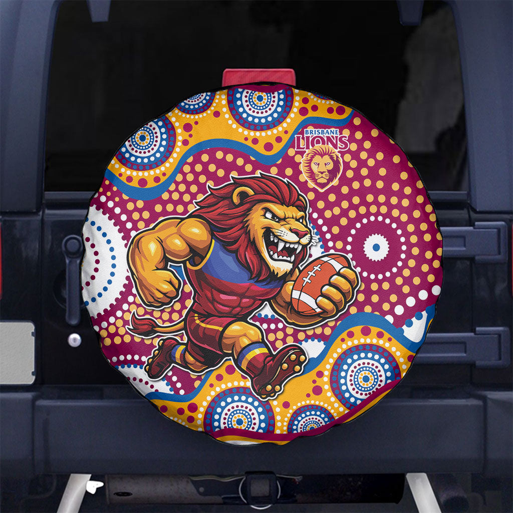 Brisbane Lions Spare Tire Cover Aboriginal Dot Pattern - Football Mascot Heritage Pride