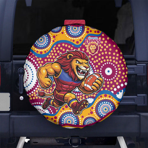Brisbane Lions Spare Tire Cover Aboriginal Dot Pattern - Football Mascot Heritage Pride