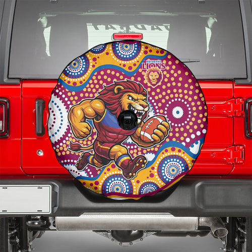 Brisbane Lions Spare Tire Cover Aboriginal Dot Pattern - Football Mascot Heritage Pride