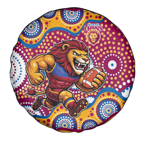 Brisbane Lions Spare Tire Cover Aboriginal Dot Pattern - Football Mascot Heritage Pride