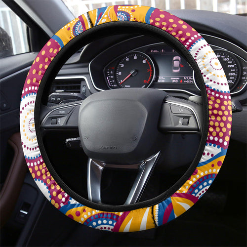 Brisbane Lions Steering Wheel Cover Aboriginal Dot Pattern - Football Mascot Heritage Pride